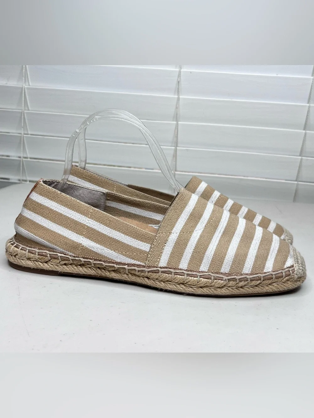 Vionic Valeri Sand Striped Nautical Coastal Resort Espadrille Flats Sz 9